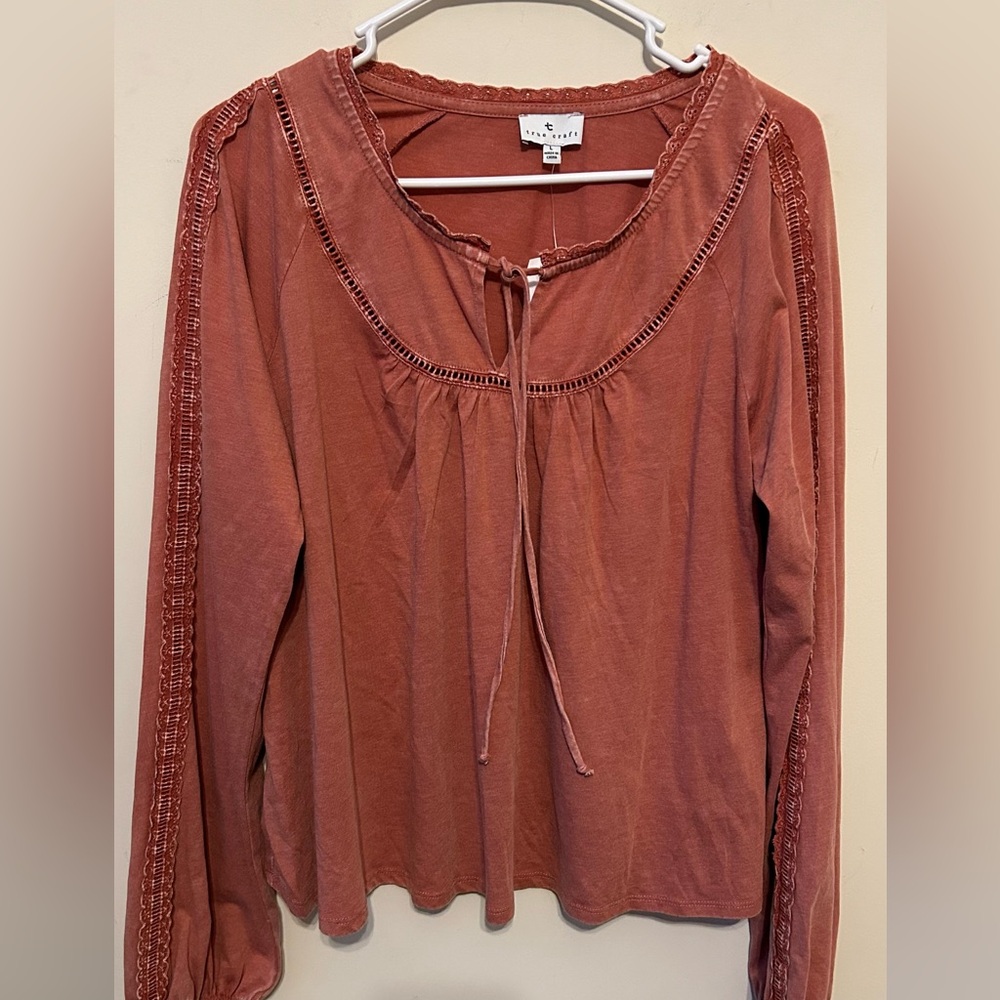 True Craft Peasant Boho Shirt Rust Color Womens Size large